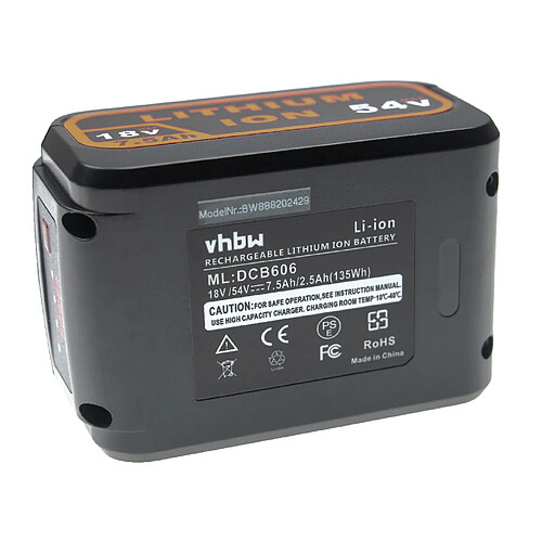 vhbw Batterie compatible avec DeWalt DCS380, DCS380B, DCS380L1, DCS380M1, DCS381 outil électrique (7500 mAh, Li-ion, 18 V / 54 V)