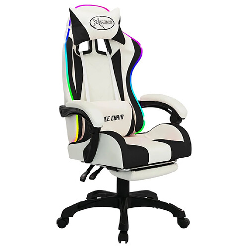 Helloshop26 Chaise fauteuil siège pivotante de bureau informatique étude de jeux vidéo avec LED RVB et similicuir noir 02_0024208