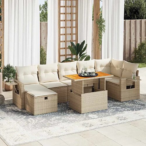 vidaXL Salon de jardin avec coussins 5 pcs beige résine tressée acacia