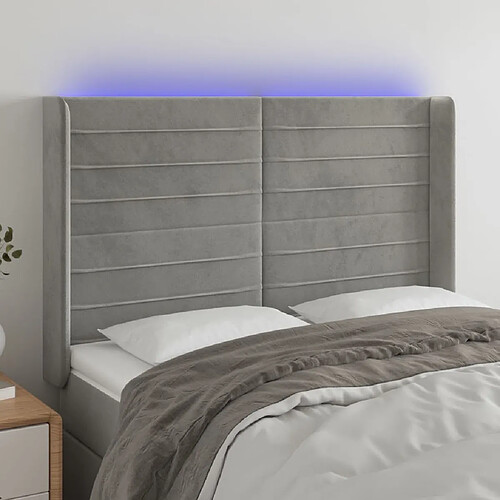 Maison Chic Tête de lit scandinave à LED,meuble de chambre Gris clair 147x16x118/128 cm Velours -MN14366