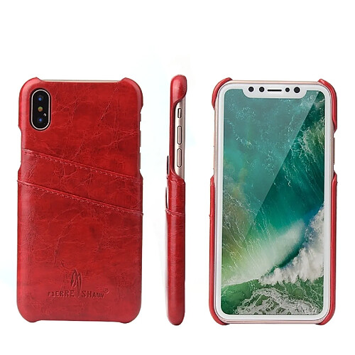 Wewoo Etui en cuir Fierre Shann Retro Oil en cire PU pour iPhone X / XS, avec emplacements pour cartes (rouge)