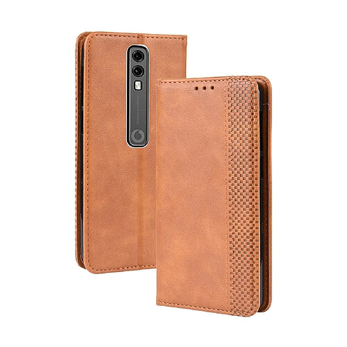 Wewoo Coque Étui en cuir à boucle magnétique avec rétro pour Texture horizontale Vodafone Smart V10 VFD730 support et logements cartes et cadre photo Marron