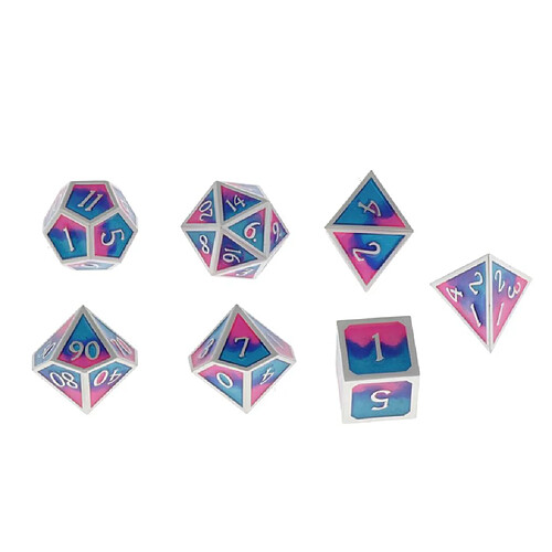 Jeu De Dés Polyédriques Multi-faces En Métal Pour Balances Dragon Dnd Pathfinder RPG Rose Bleu Clair Bleu