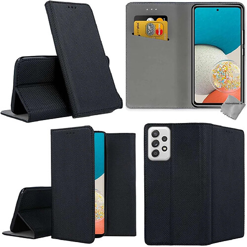 Htdmobiles Housse etui portefeuille avec coque intérieure en silicone pour Samsung Galaxy A53 5G + film ecran - NOIR MAGNET