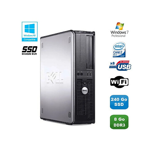 PC DELL Optiplex 380 DT Core 2 Duo E7500 2,92Ghz 8Go DDR3 240Go SSD Win 7 Pro · Occasion