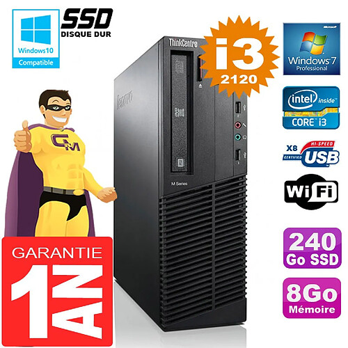 PC Lenovo M92p SFF Core I3-2120 Ram 8Go Disque 240 Go SSD Graveur DVD Wifi W7 · Occasion