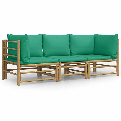 Maison Chic Salon de jardin 3 pcs + coussins - Mobilier/Meubles de jardin - Table et chaises d'extérieur vert bambou -MN52007