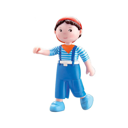 HABA Little Friends Matze - Figurine de maison de poupée garçon de 10,2 cm avec salopette bleue et bonnet rouge