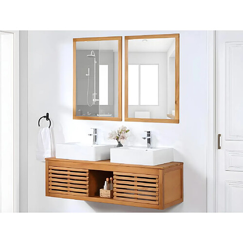 Vente-Unique Meuble de salle de bain suspendu en bois d'acacia avec double vasque et miroirs - 130 cm - PENEBEL