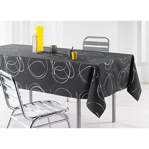 Decorline Nappe rectangulaire imprimé argent - 150 x 240 cm - Noir