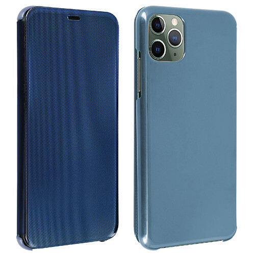 Avizar Étui iPhone 11 Pro Chromé Strié Clapet Translucide Rigide Fin Léger - bleu