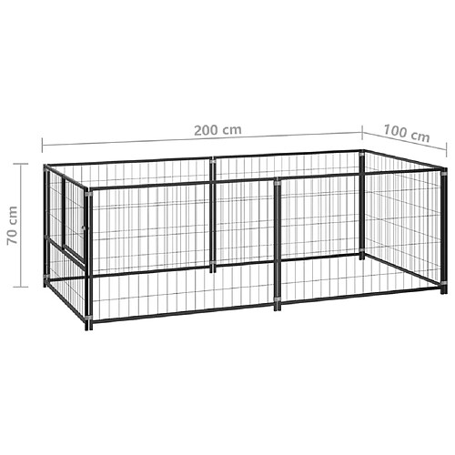 Helloshop26 Chenil extérieur cage enclos parc animaux chien noir 200 x 100 x 70 cm acier 02_0000508