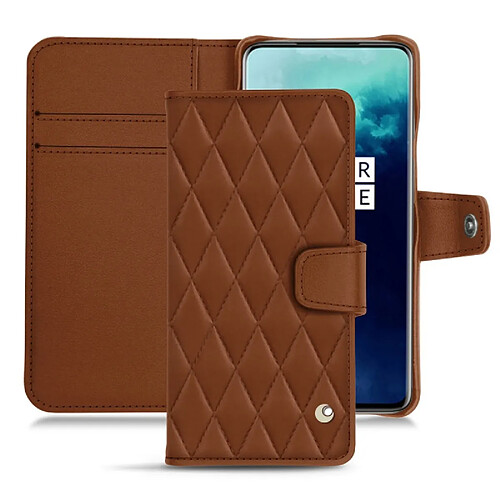 Housse cuir OnePlus 7T Pro - Rabat portefeuille - Marron - Couture ( Nappa - Pantone #8B4720 ) - NOREVE