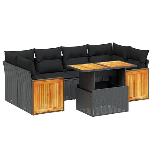 Maison Chic Ensemble Tables et chaises d'extérieur 7pcs avec coussins,Salon de jardin noir résine tressée -GKD248908