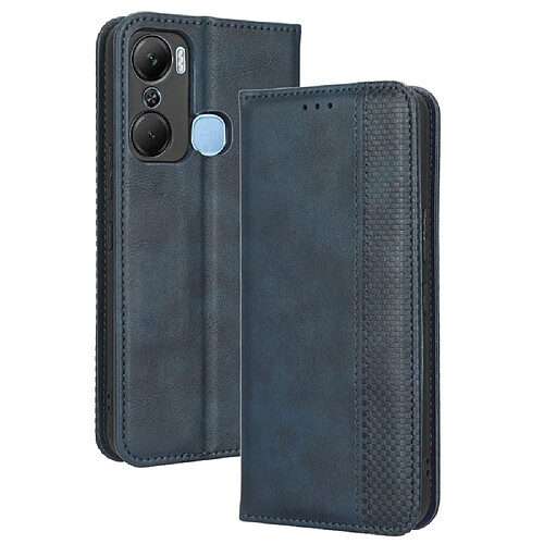 Etui en PU texture rétro, auto-absorbé magnétique avec support pour votre Infinix Hot 12 Pro 4G X668C - bleu