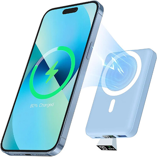 SANAG Batterie Externe Magnétique Sans Fil, 10000Mah Power Bank Batterie Mag-Safe Pd 22.5W Charge Rapide Avec Usb-C Affichage Led Chargeur Portable Pour Iphone16/15/14/13/12/Pro/ /Mini-Bleu Brillant