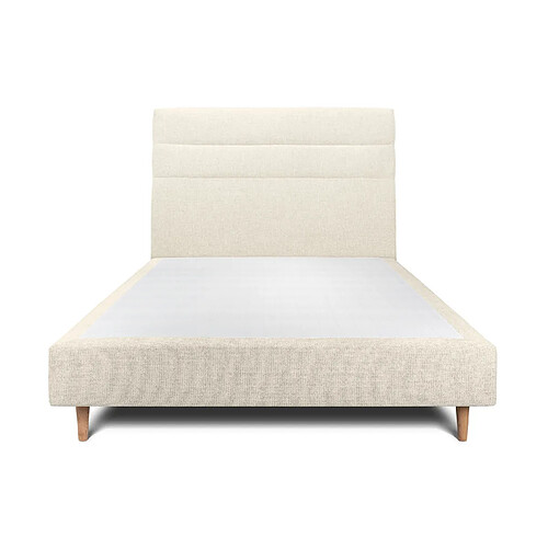 Sommeil de plomb Lit 135x190cm avec tête de lit lignes tissu et sommier tapissier Beige clair - Hauteur totale : 35cm