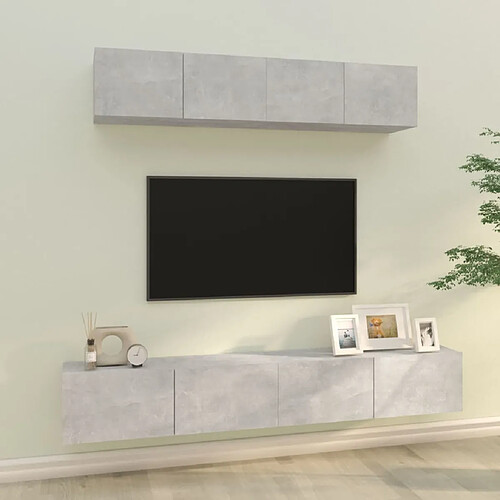 Maison Chic Ensemble de meubles TV 4 pcs | Banc TV Moderne pour salon | Meuble de Rangement - Gris béton Bois d'ingénierie -MN23923