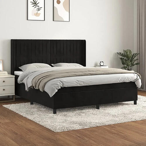 Maison Chic Lit Adulte - Lit simple Lit à sommier tapissier avec matelas moelleux - Meuble de Chambre - Noir 180x200 cm Velours -MN44566