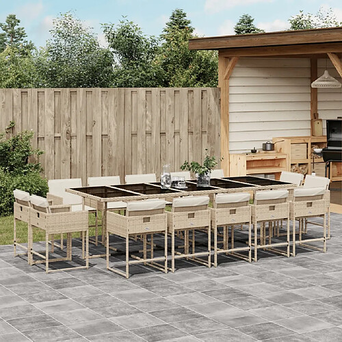 vidaXL Ensemble à manger de jardin et coussins 15 pcs beige