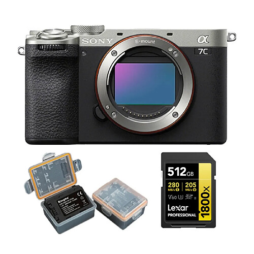 Sony Alpha A7C II Body Agent Boîtier +Lexar 512GB Professional 1800x UHS-II SDXC Memory Card + Kingma 2000mAh Battery (Sony NP-FZ100)