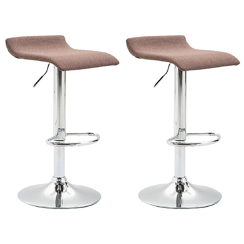 Decoshop26 2 x tabourets de bar avec repose-pieds design simple assise en tissu marron pied trompette en métal chromé 10_0004138