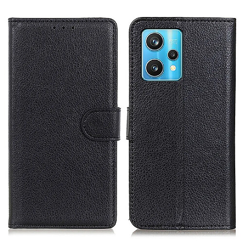 Etui en PU texture litchi avec support, noir pour votre Realme 9 Pro +