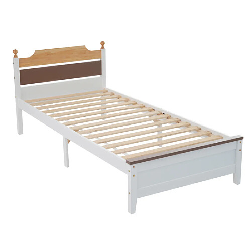 ComfortXL Lit simple en bois avec pied central, 90x200 cm, blanc