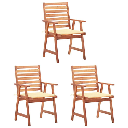 vidaXL Chaises à manger d'extérieur lot de 3 et coussins Acacia massif