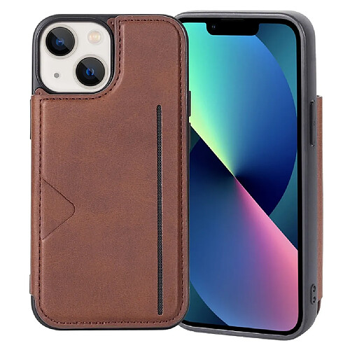 Coque en TPU + PU fentes pour cartes avec porte-cartes pour votre iPhone 13 mini 5.4 pouces - marron