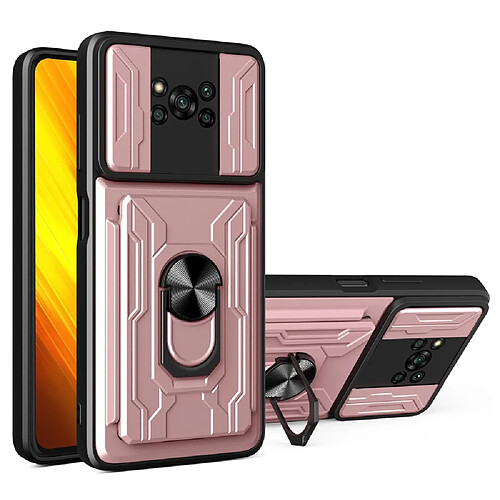 Coque en TPU antichoc avec béquille en anneau et porte-carte rose pour votre Xiaomi Poco X3/Poco X3 NFC/Poco X3 Pro