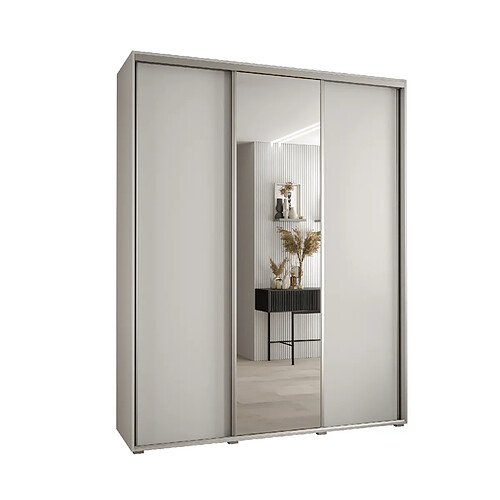 Abiks Meble Armoire à portes coulissantes Davos 3 235.2 x 190 x 45 3 portes coulissante (Blanc/Blanc/Argent)