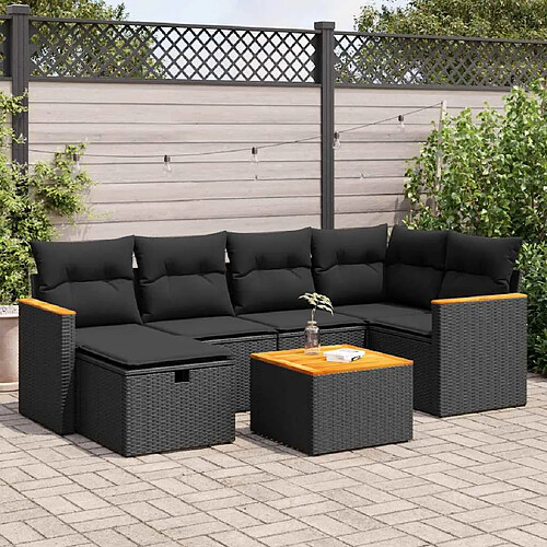 vidaXL Salon de jardin 7 pcs avec coussins noir résine tressée