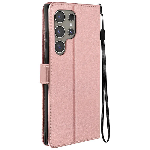 Mayaxess Étui pour Samsung S24 Ultra Portefeuille Fonction Support et Dragonne Rose Champagne