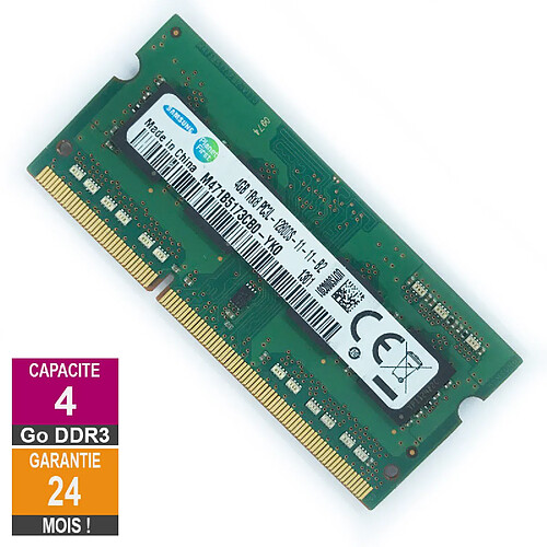 Barrette Mémoire 4Go RAM DDR3 Samsung M471B5173CB0-YK0 SO-DIMM PC3L-12800U 1Rx8 · Reconditionné