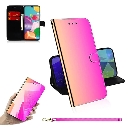 Etui en PU surface semblable à un miroir avec support rose pour votre Samsung Galaxy A41