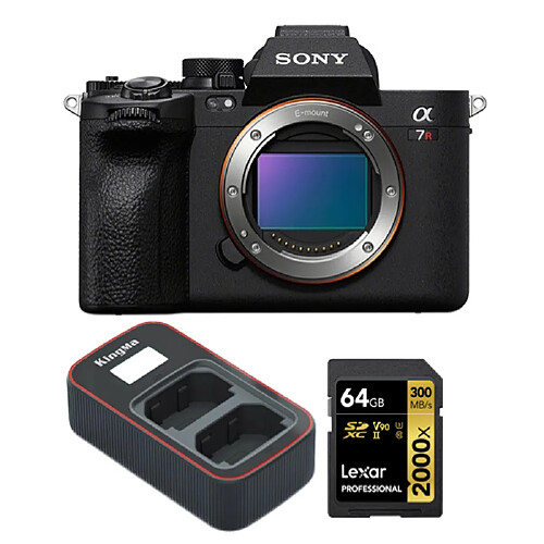 Sony Alpha A7R V Caméra+Lexar 64GB Professional 2000x UHS-II SDXC Memory Card + Kingma Sony NP-FZ100 LCD Dual USB charger