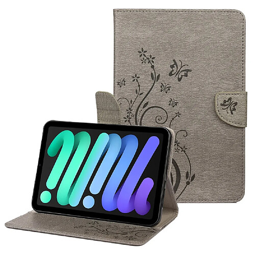 Etui en PU motif de papillons et de fleurs avec support gris pour votre iPad mini (2021)