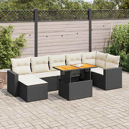 vidaXL Salon de jardin 8 pcs avec coussins noir résine tressée