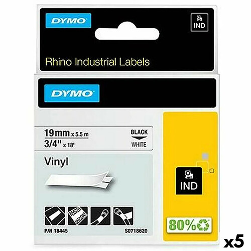 Ruban Laminé pour Etiqueteuses Rhino Dymo ID1-19 19 x 5,5 mm Noir Blanc Autocollants (5 Unités)