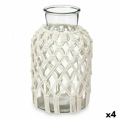 Gift Decor Vase Blanc Tissu verre 18,5 x 30,5 x 18,5 cm (4 Unités) Macramé