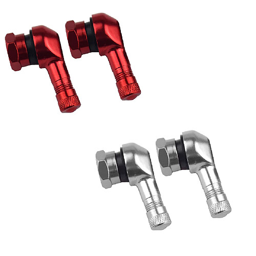 2 Paire de Adaptateur Extension de Valve 90 Degrés Universel pour Moto Vélo Argent et Rouge