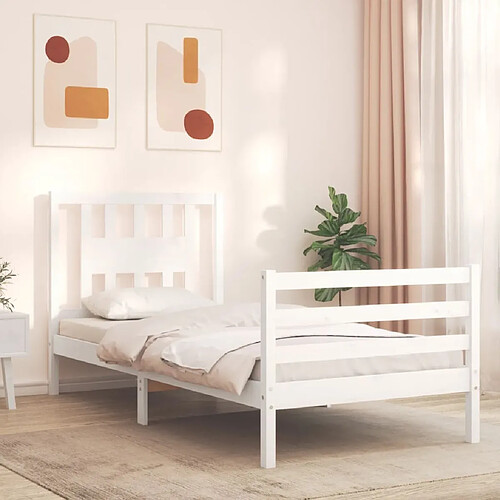 Maison Chic Lit adulte - Cadre Structure de lit avec tête de lit Contemporain blanc 90x200 cm bois massif -MN46674