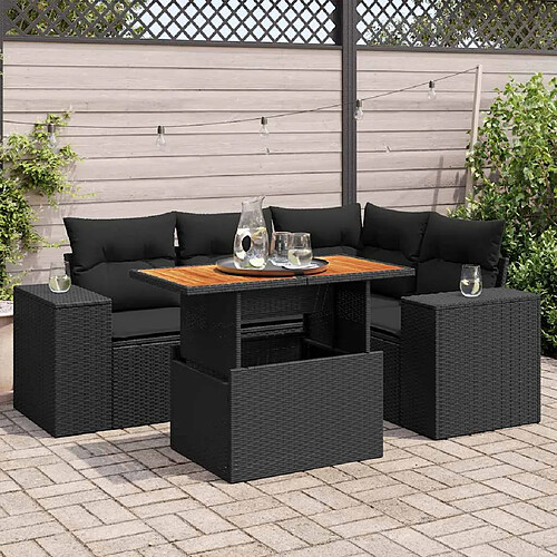 vidaXL Salon de jardin 5 pcs avec coussins noir résine tressée