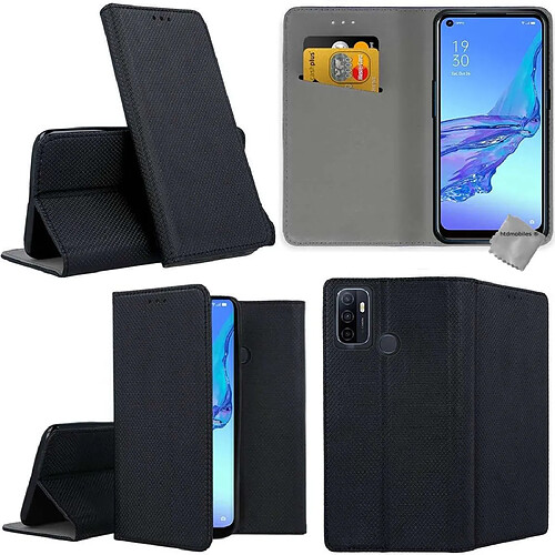 Htdmobiles Housse etui portefeuille avec coque intérieure en silicone pour Oppo A53 / A53s + verre trempe - NOIR MAGNET