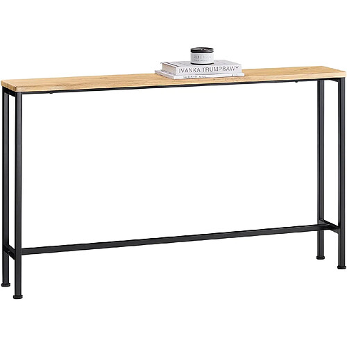 SoBuy Table Console Table d'appoint Bout de canapé Table d’entrée Cadre et 4 Pieds en Fer - L120cm x P20cm x H81cm, Nature et Noir, FSB19-L-E