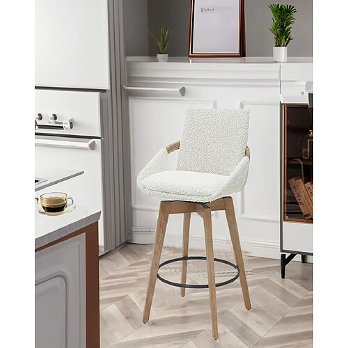 UNIQKA Saly - Chaise de bar en tissu bouclette et pieds en bois