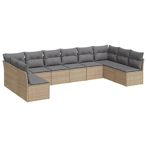 Maison Chic Salon de jardin avec coussins 10 pcs | Ensemble de Table et chaises | Mobilier d'Extérieur beige résine tressée -GKD91701