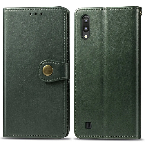 Wewoo Housse Coque Étui en cuir de protection de téléphone portable de couleur unie rétro avec cadre photo et fente pour carte ainsi que fonction de porte-monnaie et support Galaxy M10 vert