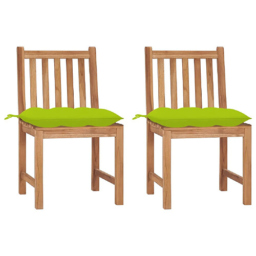 vidaXL Chaises de jardin lot de 2 avec coussins Bois de teck massif